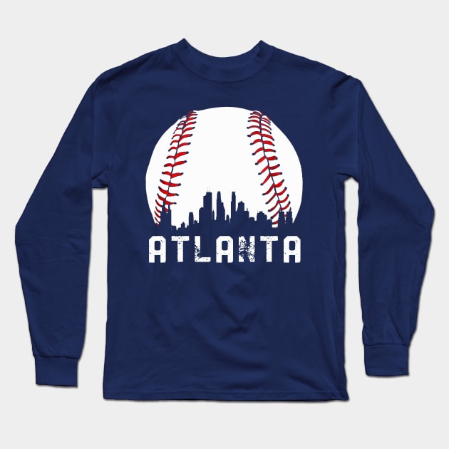 Vintage Atlanta Georgia Downtown Skyline Baseball Long Sleeve T-Shirt by justiceberate